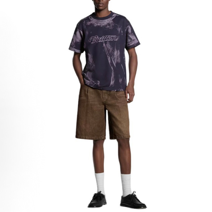 lv louis vuitton pleated silhouette denim shorts